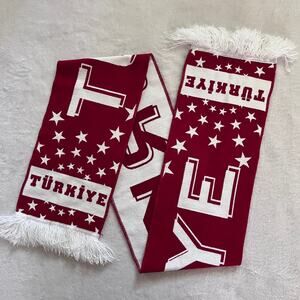 Turkey Turkiye Soccer Style Wool Blend Fan Scarf Red White Fringe Football